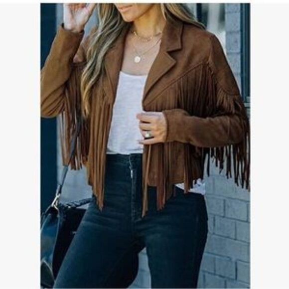 Fringe Cropped Suede Leather Motorcycle Jacket - Picture 1 of 5